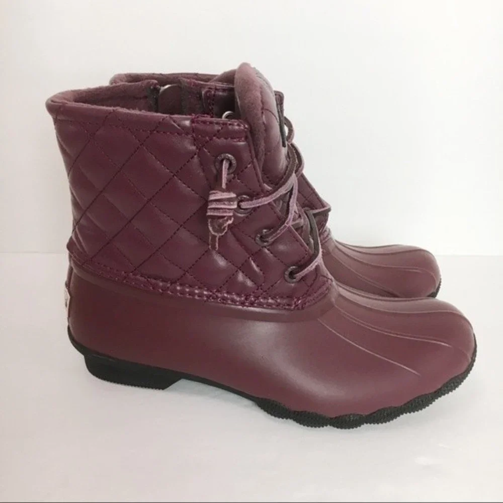Sperry Womens Size‎ 5 Saltwater Quilted Red Wine Burgundy Duck Boots Rain Snow